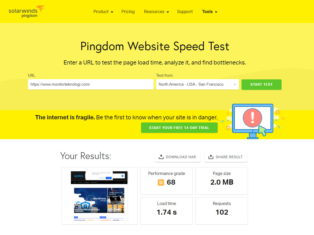 Pingdom Website Speed Test