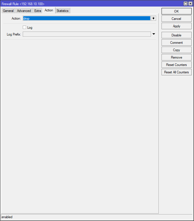 Firewall Rule MikroTik Action Drop