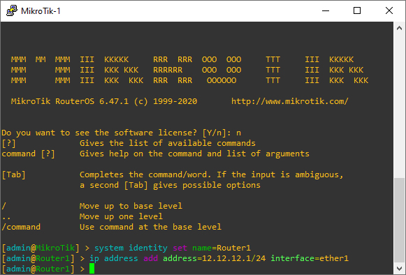 Konfigurasi IP Address MikroTik1 GNS3