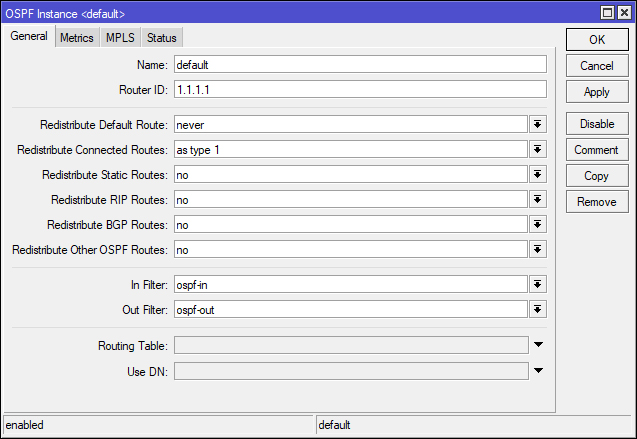 OSPF Instance Router1 Winbox