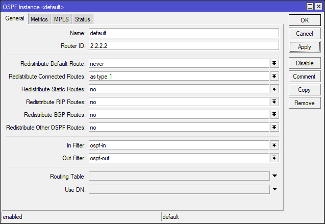 OSPF Instance Router2 Winbox