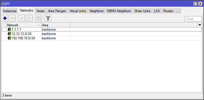 OSPF Networks Router1 Winbox