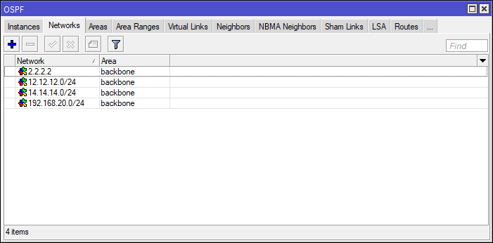 OSPF Networks Router2 Winbox