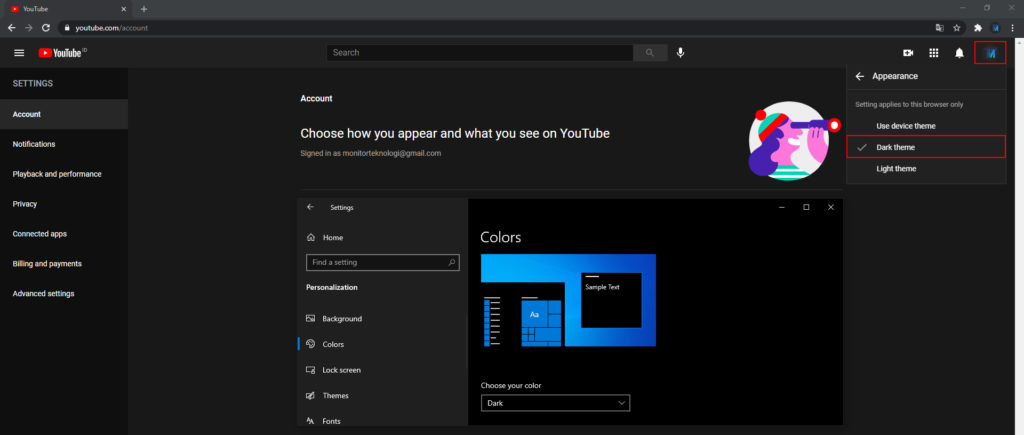 Cara Mengubah Tampilan YouTube Menjadi Hitam Di PC