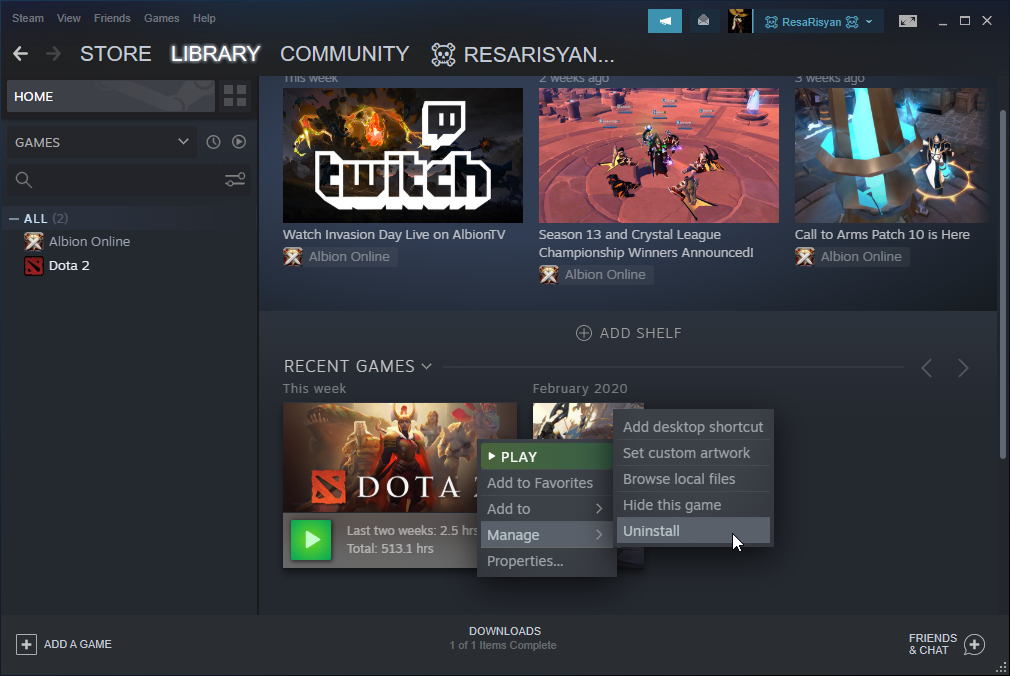 Menggunakan Steam Untuk Uninstall Game Steam