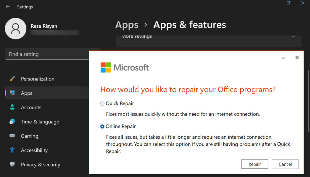 Perbaiki Microsoft Office