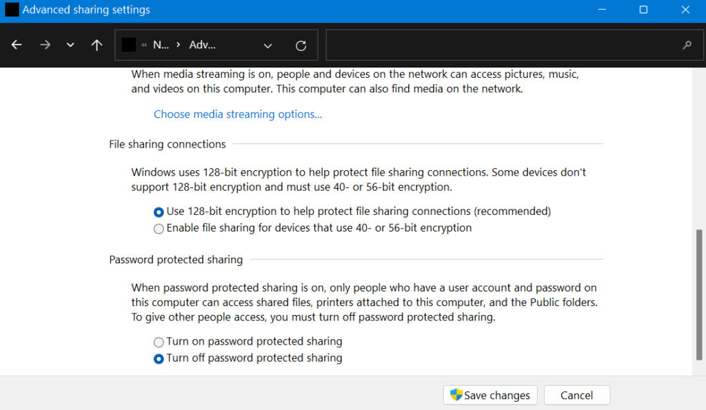 Ubah Advanced Sharing Settings