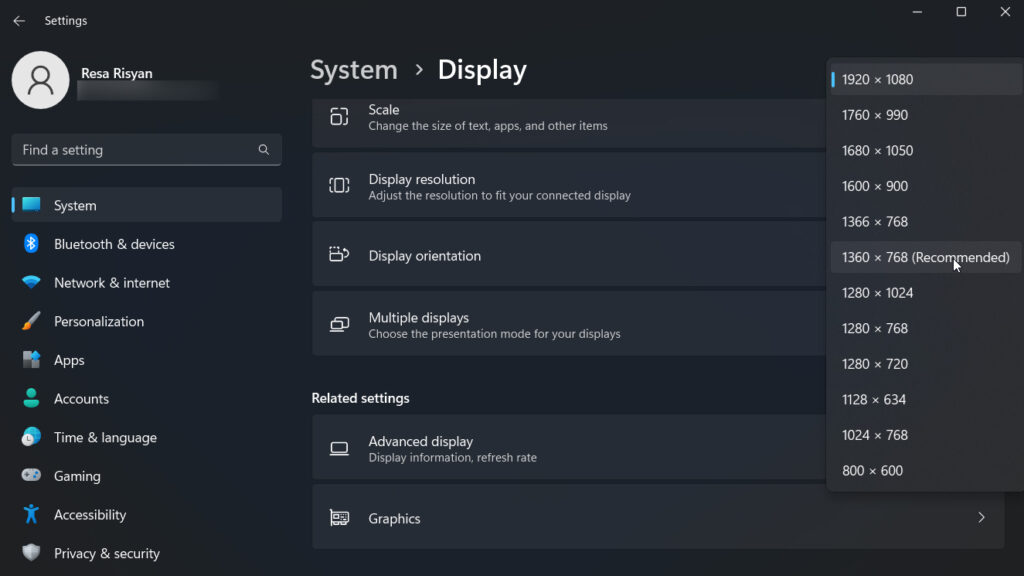 Ubah Resolusi Monitor Ke Pengaturan Yang Direkomendasikan Windows