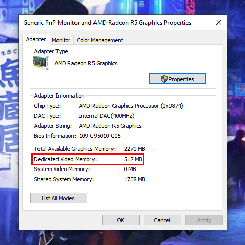 Dedicated Video Memory Cek